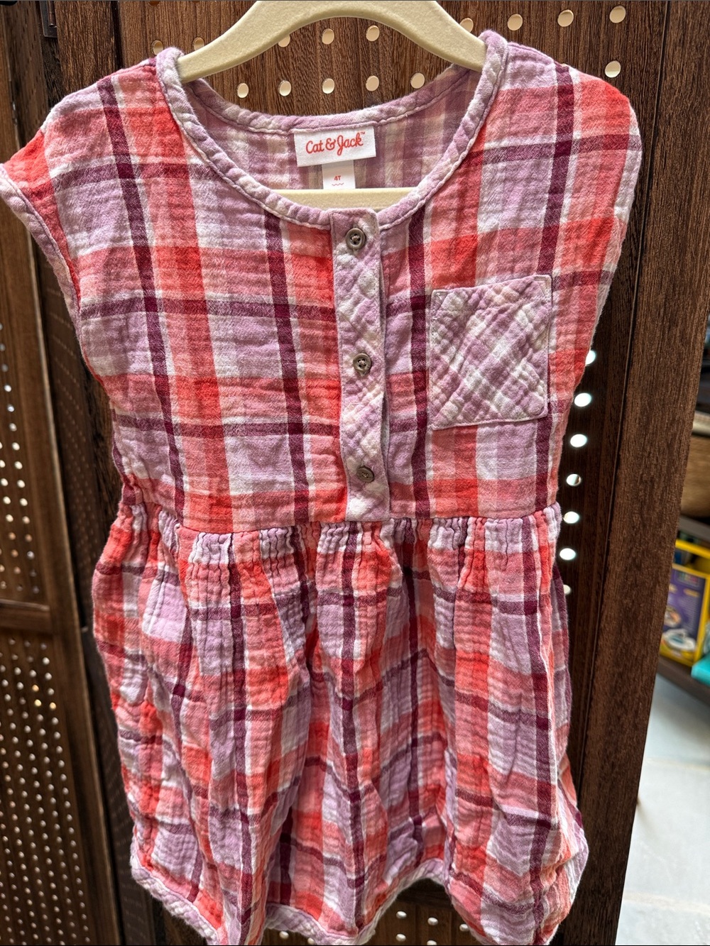 Cat & Jack Coral Pink Plaid Girls Dress